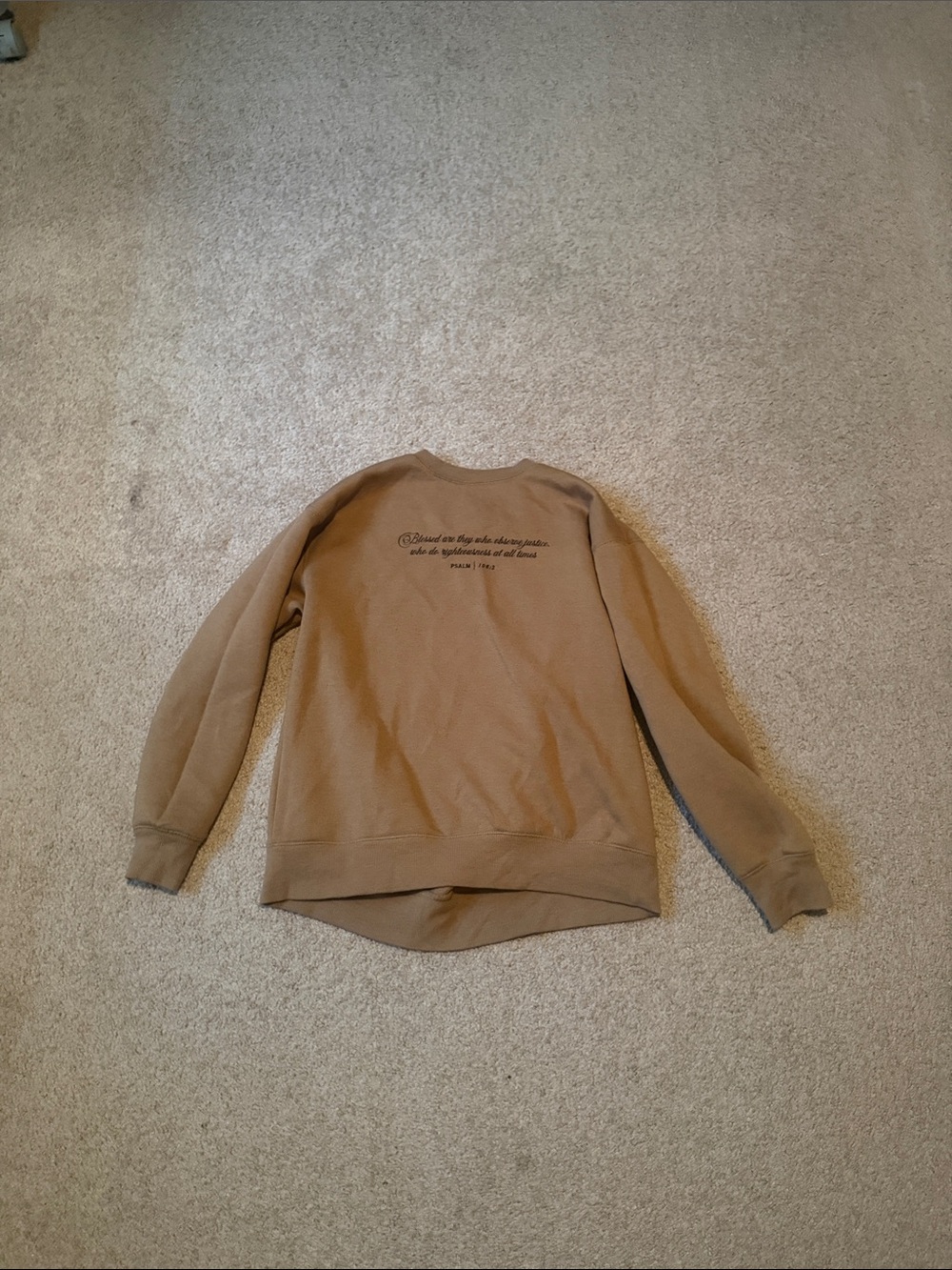 Off-the-Shoulder Women's Sweater in Tan with Back Script